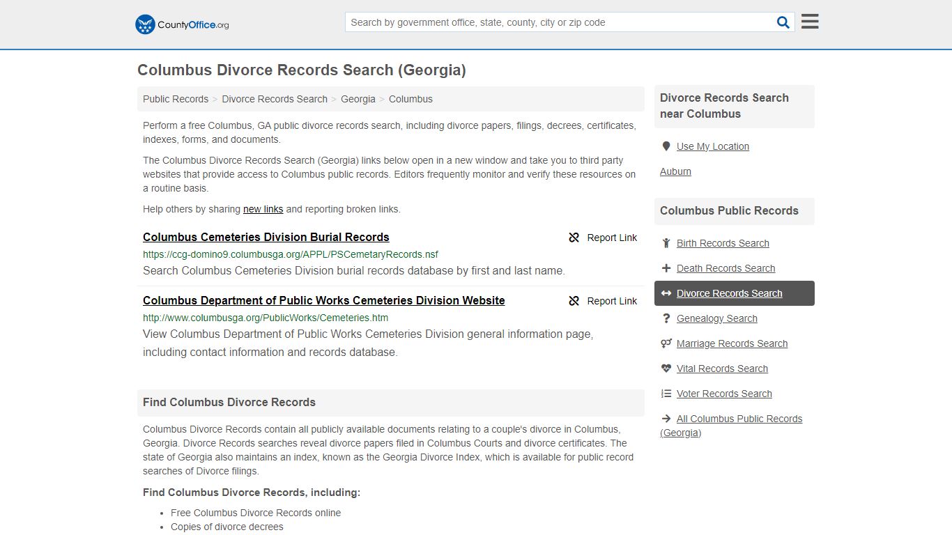Columbus Divorce Records Search (Georgia) - County Office